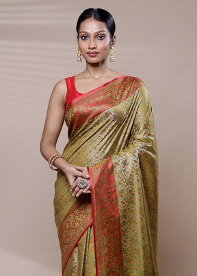 Green Jamewar Silk Saree With Blouse Piece