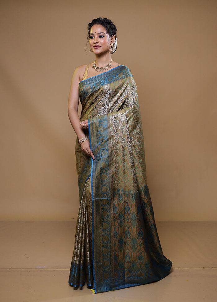 Green Jamewar Silk Saree With Blouse Piece