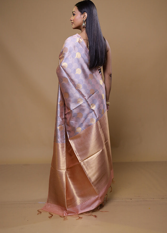 Lavender Tussar Silk Saree With Blouse Piece