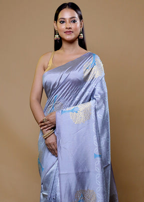 Blue Tussar Silk Saree With Blouse Piece