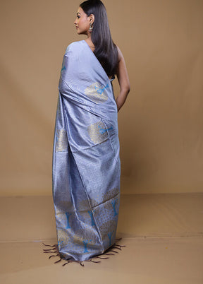 Blue Tussar Silk Saree With Blouse Piece