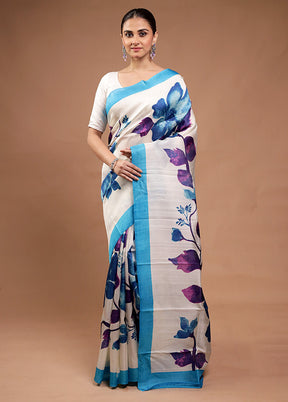 Cream Printed Pure Silk Saree Without Blouse Piece