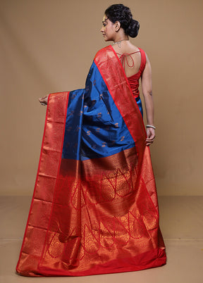 Blue Kanjivaram Silk Saree With Blouse Piece