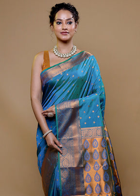 Blue Kanjivaram Silk Saree With Blouse Piece