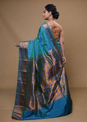 Blue Kanjivaram Silk Saree With Blouse Piece