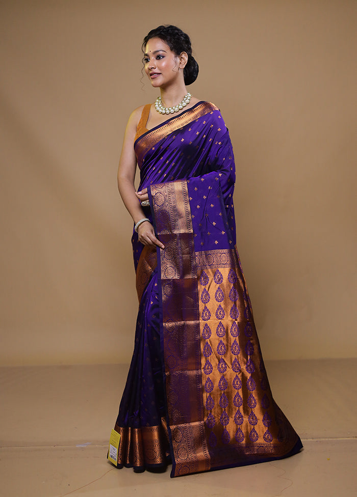 Purple Kanjivaram Silk Saree With Blouse Piece