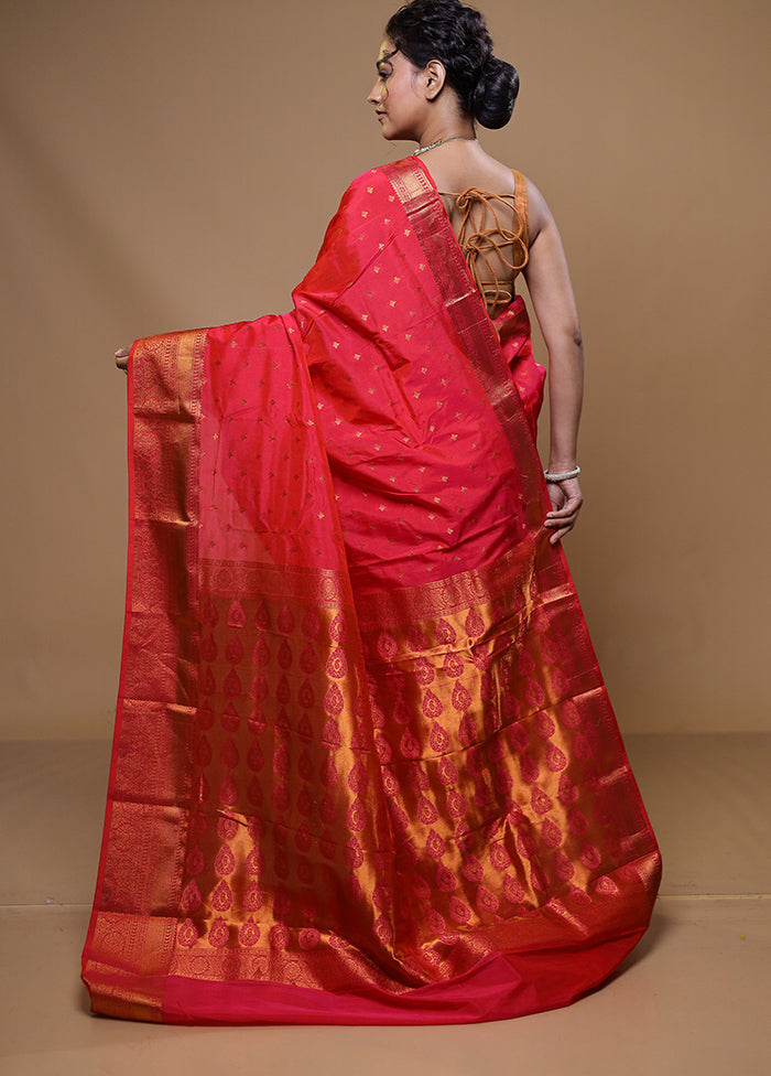 Red Kanjivaram Silk Saree With Blouse Piece