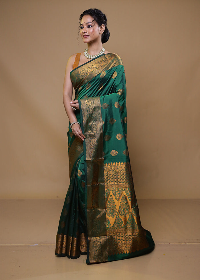 Green Kanjivaram Silk Saree With Blouse Piece