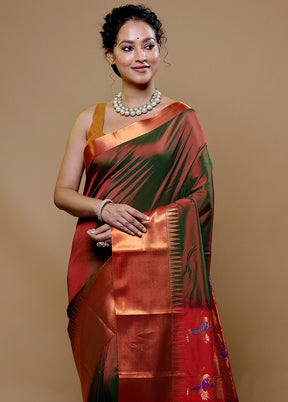 Rust Kanjivaram Silk Saree With Blouse Piece