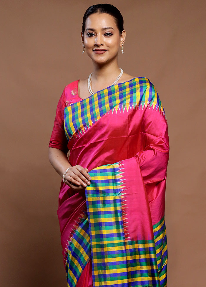 Pink Handloom Ikkat Pure Silk Saree With Blouse Piece