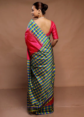 Pink Handloom Ikkat Pure Silk Saree With Blouse Piece