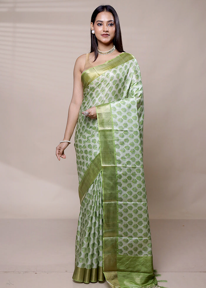 Green Dupion Silk Saree With Blouse Piece