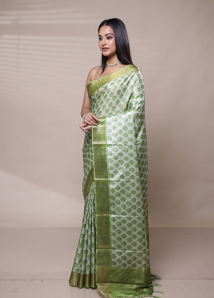 Green Dupion Silk Saree With Blouse Piece