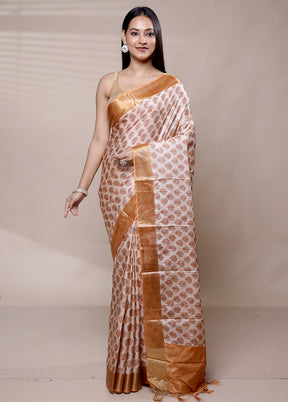 Cream Dupion Silk Saree With Blouse Piece