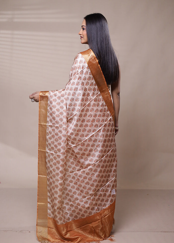 Cream Dupion Silk Saree With Blouse Piece