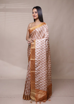 Cream Dupion Silk Saree With Blouse Piece