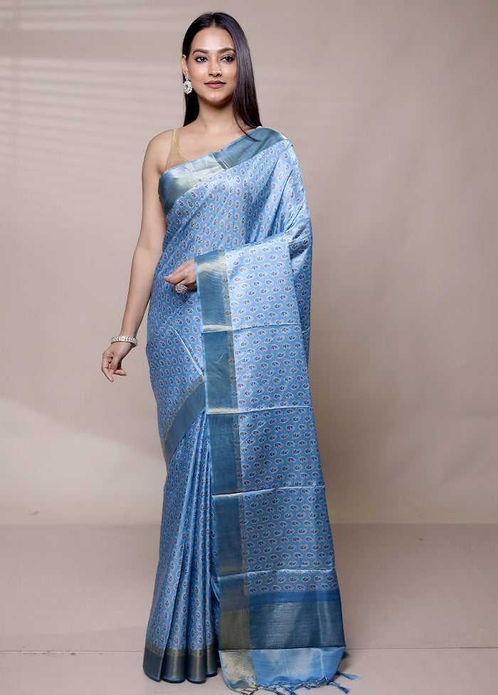 Blue Dupion Silk Saree With Blouse Piece