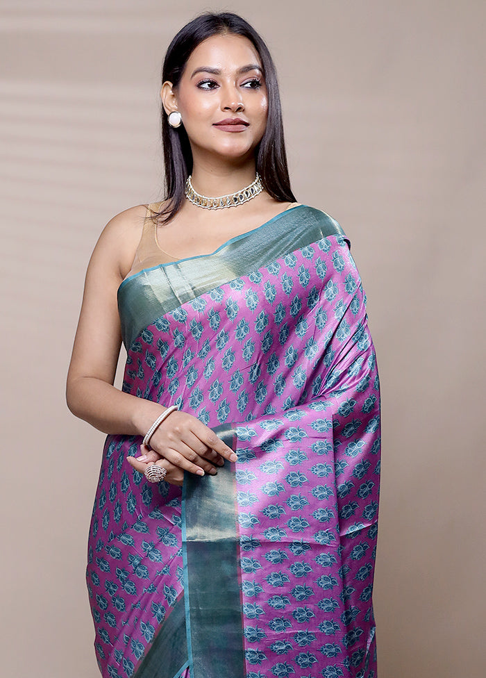 Purple Dupion Silk Saree With Blouse Piece