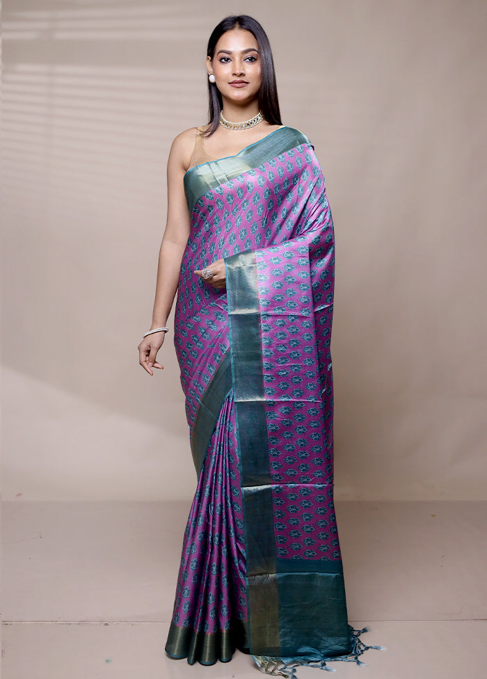 Purple Dupion Silk Saree With Blouse Piece