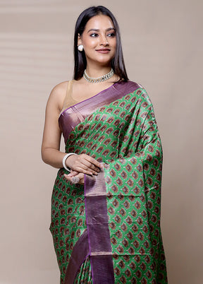 Green Dupion Silk Saree With Blouse Piece