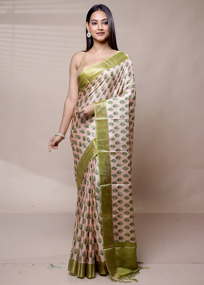 Peach Dupion Silk Saree With Blouse Piece