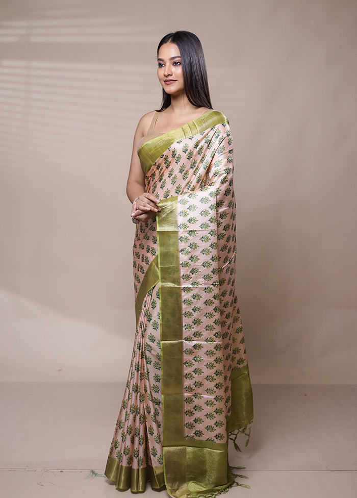 Peach Dupion Silk Saree With Blouse Piece