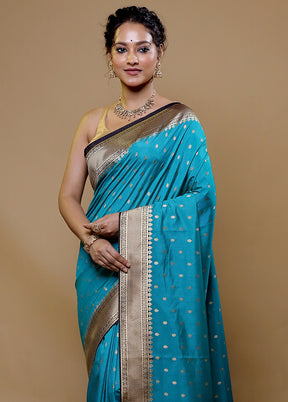 Blue Dupion Silk Saree With Blouse Piece