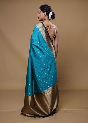 Blue Dupion Silk Saree With Blouse Piece