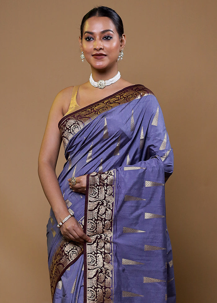 Purple Dupion Silk Saree With Blouse Piece