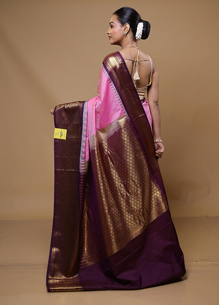 Pink Gadwal Silk Saree Without Blouse Piece