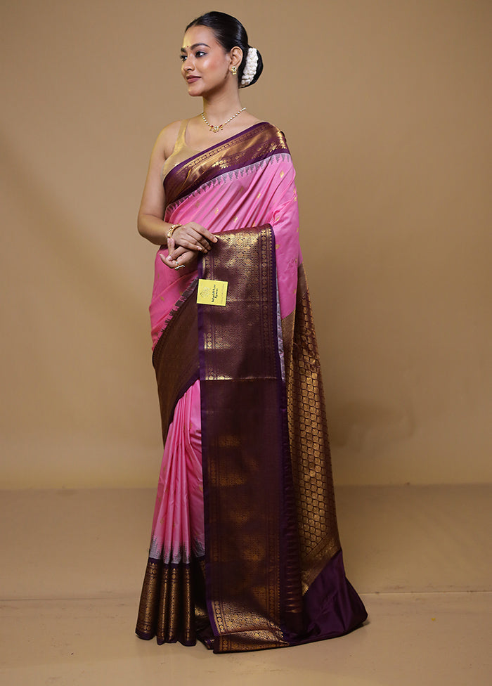 Pink Gadwal Silk Saree Without Blouse Piece