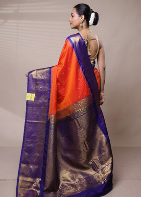 Orange Gadwal Silk Saree Without Blouse Piece