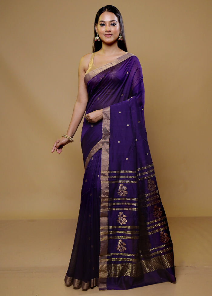 Purple Chanderi Cotton Saree With Blouse Piece