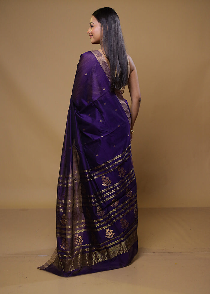 Purple Chanderi Cotton Saree With Blouse Piece