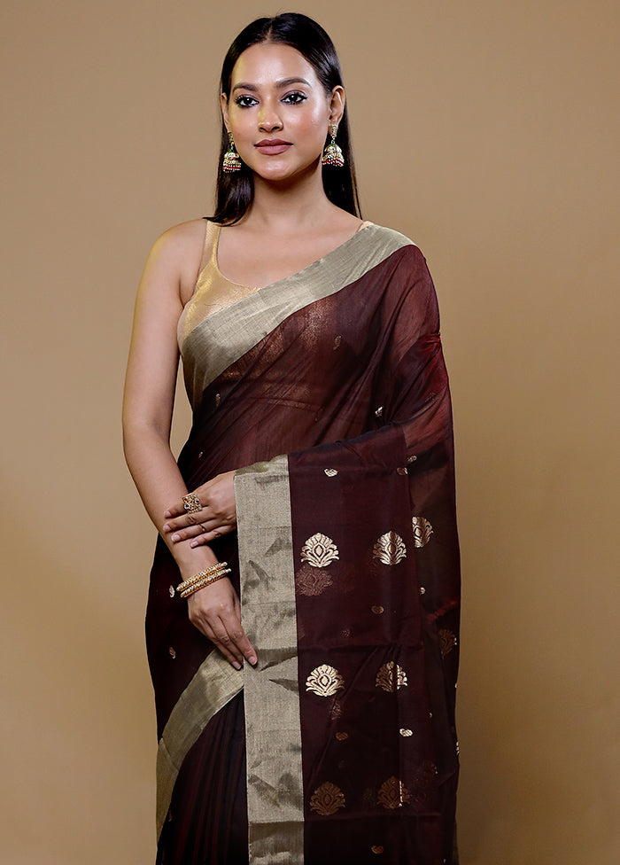 Maroon Chanderi Cotton Saree With Blouse Piece