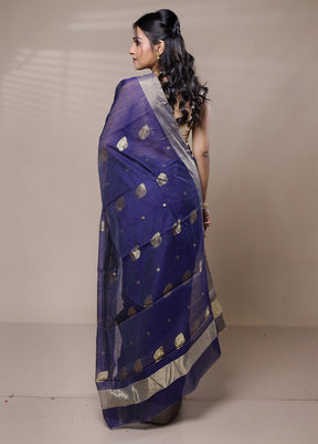 Blue Chanderi Cotton Saree With Blouse Piece