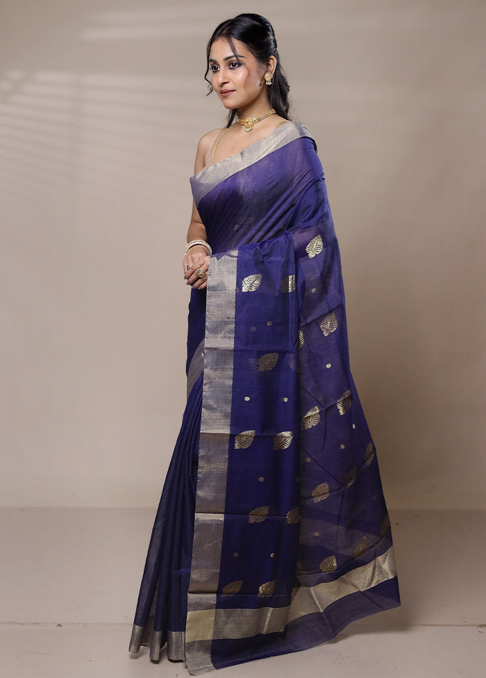 Blue Chanderi Cotton Saree With Blouse Piece