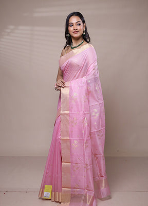 Pink Chanderi Cotton Saree With Blouse Piece