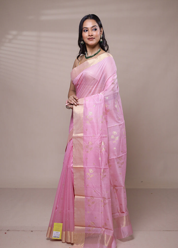 Pink Chanderi Cotton Saree With Blouse Piece