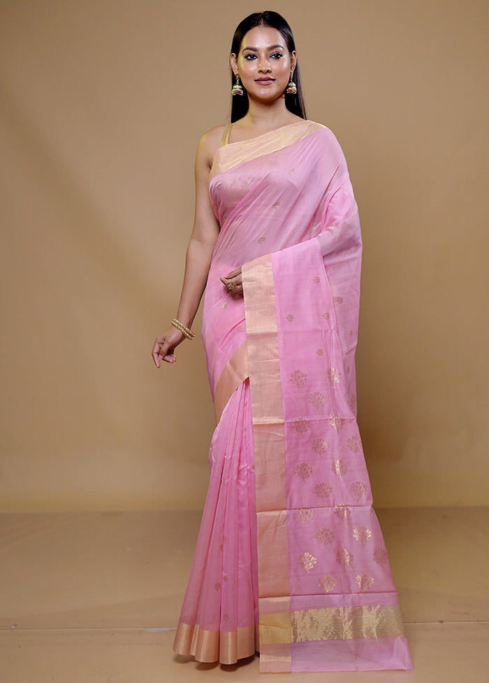 Pink Chanderi Cotton Saree With Blouse Piece