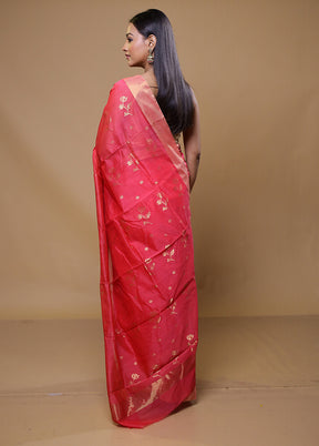 Pink Chanderi Cotton Saree With Blouse Piece