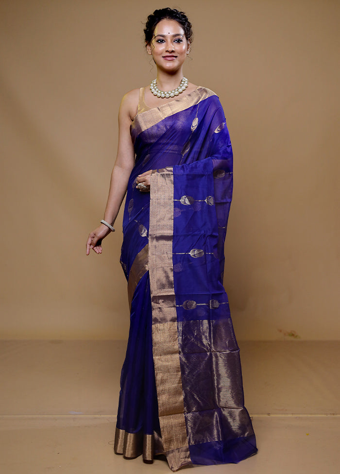 Blue Handloom Chanderi Pure Cotton Saree With Blouse Piece