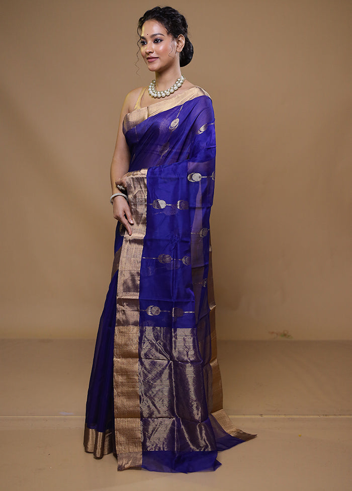 Blue Handloom Chanderi Pure Cotton Saree With Blouse Piece