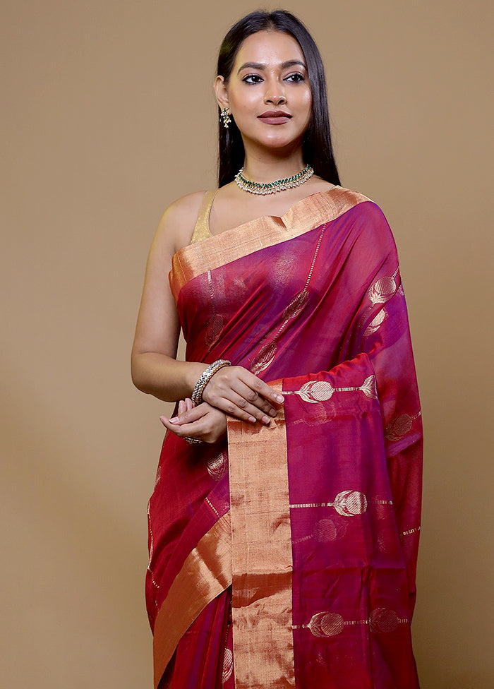 Pink Handloom Chanderi Pure Cotton Saree With Blouse Piece