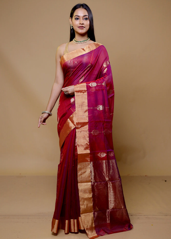 Pink Handloom Chanderi Pure Cotton Saree With Blouse Piece