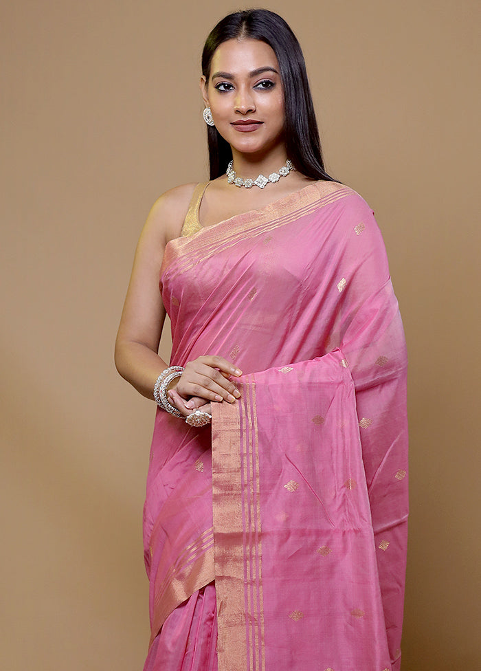 Pink Chanderi Cotton Saree With Blouse Piece