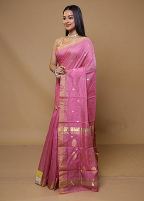 Pink Chanderi Cotton Saree With Blouse Piece