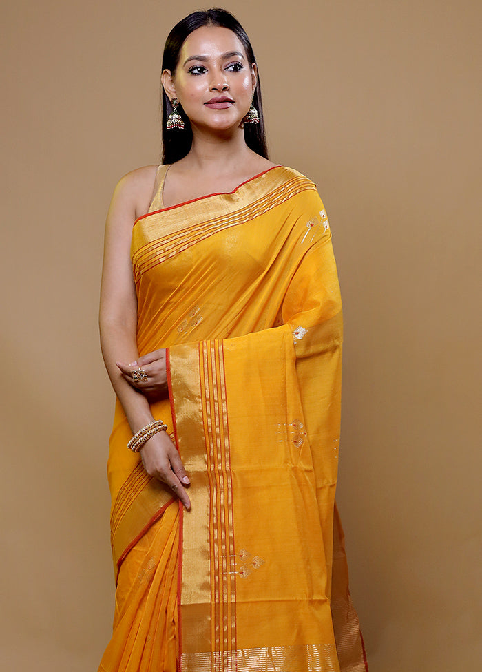 Yellow Handloom Chanderi Pure Cotton Saree With Blouse Piece