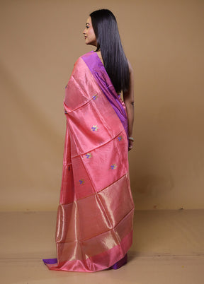 Pink Handloom Chanderi Pure Cotton Saree With Blouse Piece