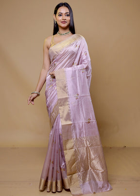 Lavender Handloom Chanderi Pure Cotton Saree With Blouse Piece